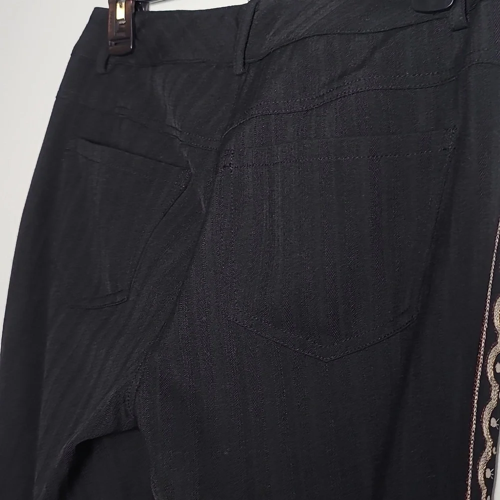 NICOLE MILLER Collection Wool Embroidered Pants in Black Size Small